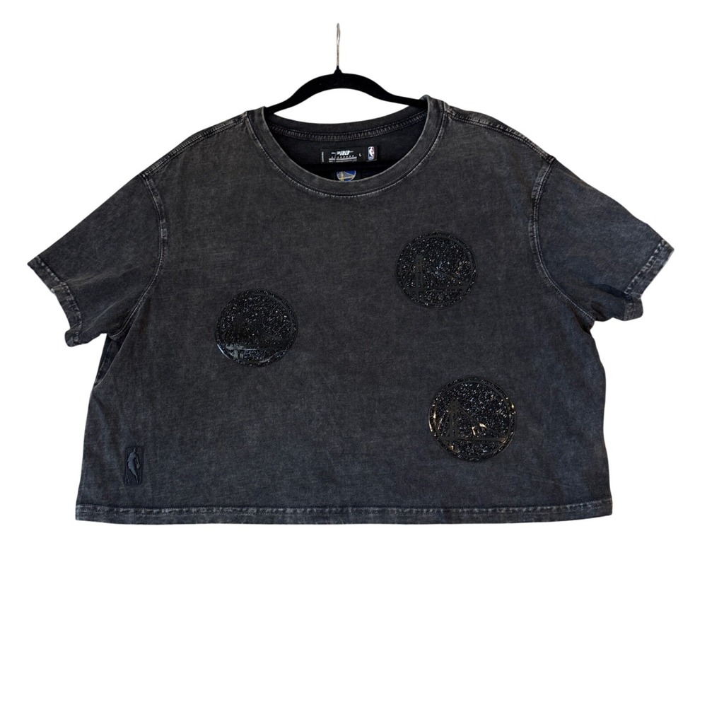 Pro Standard NBA Warriors T-Shirt Women Black Mineral Wash Sequin NWT SIZE Large